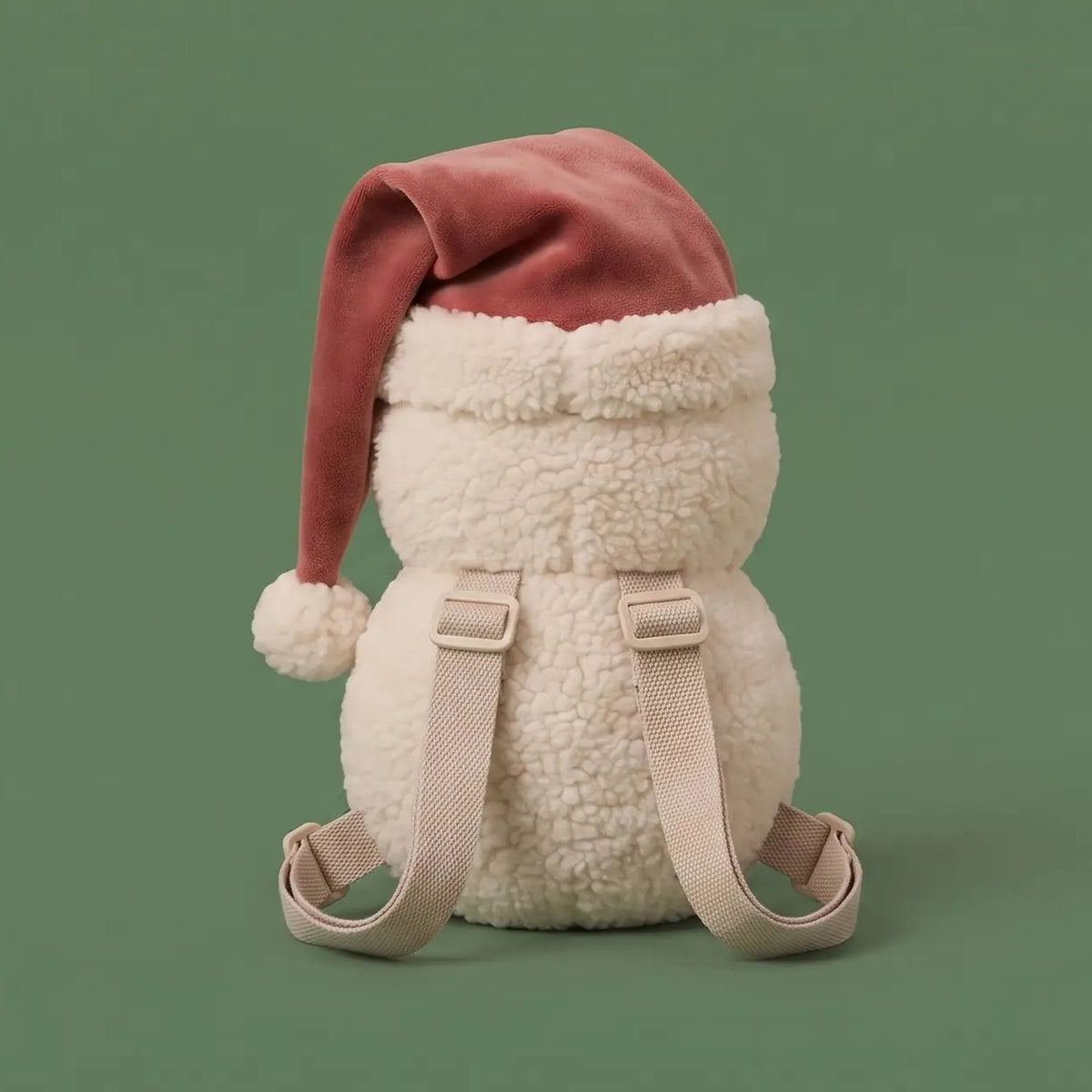 Back of Santa baby head protector showing adjustable shoulder straps
