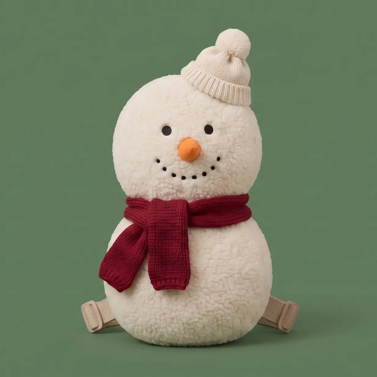 Jingle Bubs snowman baby head protector backpack with knit hat and red scarf
